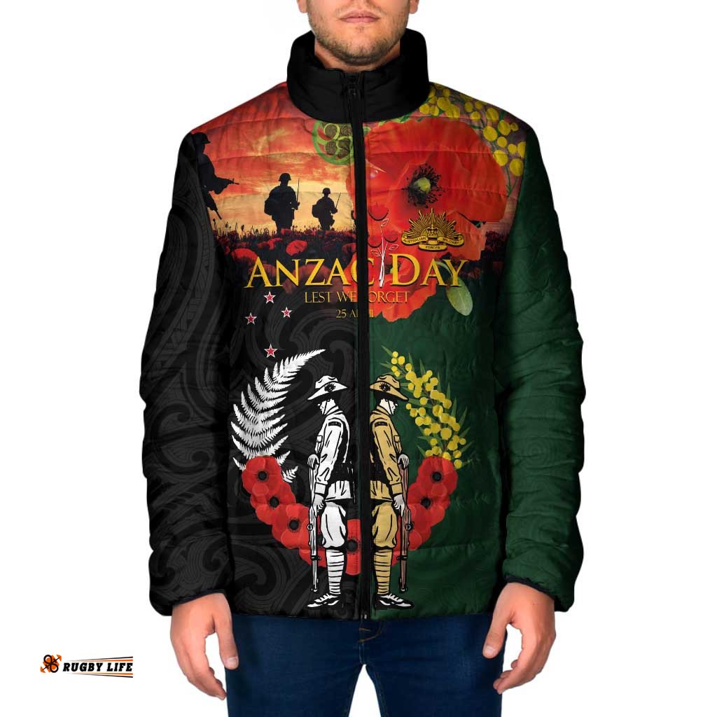 New Zealand and Australia ANZAC Day Padded Jacket Lest We Forget Indigenous and Maori Pattern LT03