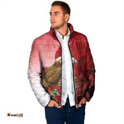 New Zealand Parrot Kaka Padded Jacket Maori Koru With Pohutukawa Flowers LT05