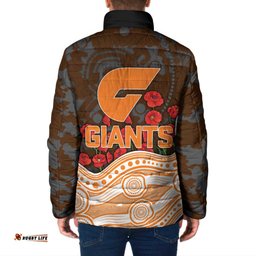 GWS Giants ANZAC Day Padded Jacket Indigenous Dot Art with Poppy Flower Tribute TS04