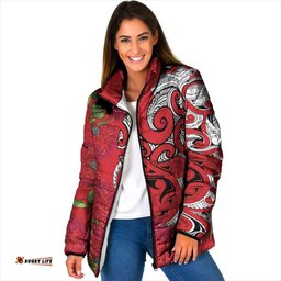 Personalised New Zealand Koru Pohutukawa Padded Jacket Meri Kirihimete Aroha for Christmas LT9
