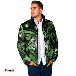 Personalised Maori Romantic Valentine Padded Jacket The Hongi Kiss Green Galaxy DT05