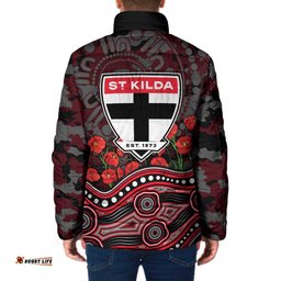 St Kilda Saints ANZAC Day Padded Jacket Indigenous Dot Art with Poppy Flower Tribute TS04