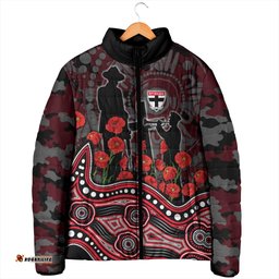 St Kilda Saints ANZAC Day Padded Jacket Indigenous Dot Art with Poppy Flower Tribute TS04