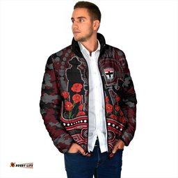 St Kilda Saints ANZAC Day Padded Jacket Indigenous Dot Art with Poppy Flower Tribute TS04