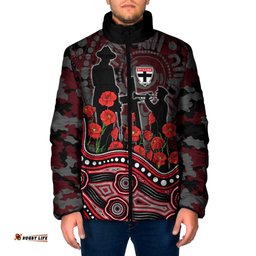 St Kilda Saints ANZAC Day Padded Jacket Indigenous Dot Art with Poppy Flower Tribute TS04