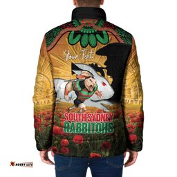 Personalised Rabbitohs Rugby ANZAC Day Padded Jacket Last Post Poppy We Will Remember Them LT14