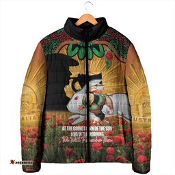 Personalised Rabbitohs Rugby ANZAC Day Padded Jacket Last Post Poppy We Will Remember Them LT14