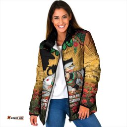 Personalised Rabbitohs Rugby ANZAC Day Padded Jacket Last Post Poppy We Will Remember Them LT14