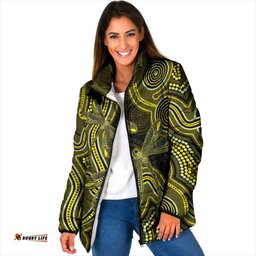 Yellow Indigenous Dragonfly Australia Padded Jacket Aboriginal Art LT14