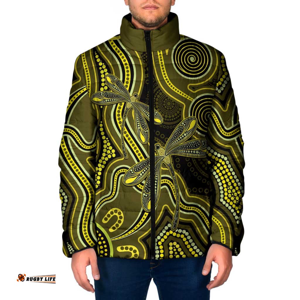Yellow Indigenous Dragonfly Australia Padded Jacket Aboriginal Art LT14