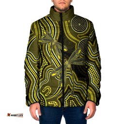 Yellow Indigenous Dragonfly Australia Padded Jacket Aboriginal Art LT14