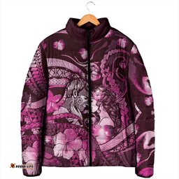 Personalised Maori Romantic Valentine Padded Jacket The Hongi Kiss Pink Galaxy DT05