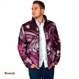 Personalised Maori Romantic Valentine Padded Jacket The Hongi Kiss Pink Galaxy DT05