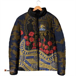 West Coast Eagles ANZAC Day Padded Jacket Indigenous Dot Art with Poppy Flower Tribute TS04