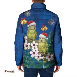 New Zealand Kakapo Christmas Padded Jacket Owl Parrot Santa Sliver Fern Manuka - Blue LT14