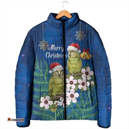 New Zealand Kakapo Christmas Padded Jacket Owl Parrot Santa Sliver Fern Manuka - Blue LT14