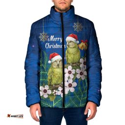 New Zealand Kakapo Christmas Padded Jacket Owl Parrot Santa Sliver Fern Manuka - Blue LT14