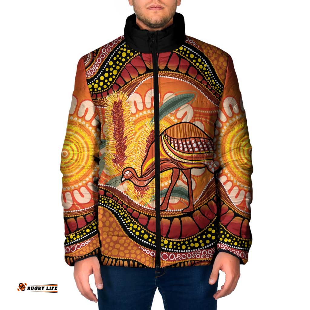 Indigenous Emu Australia Padded Jacket Australian Bottlebrushes Aboriginal Art Proud LT14
