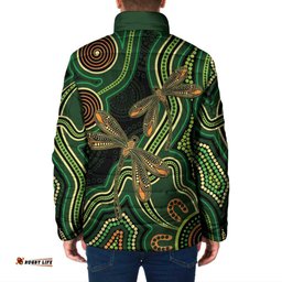 Green Indigenous Dragonfly Australia Padded Jacket Aboriginal Art LT14