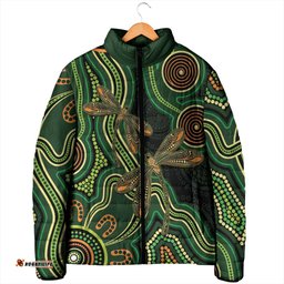 Green Indigenous Dragonfly Australia Padded Jacket Aboriginal Art LT14