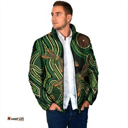 Green Indigenous Dragonfly Australia Padded Jacket Aboriginal Art LT14