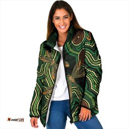 Green Indigenous Dragonfly Australia Padded Jacket Aboriginal Art LT14