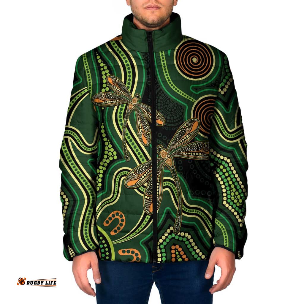 Green Indigenous Dragonfly Australia Padded Jacket Aboriginal Art LT14