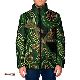 Green Indigenous Dragonfly Australia Padded Jacket Aboriginal Art LT14