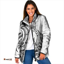 New Zealand Hammerhead Shark Padded Jacket Maori Haehae Mangopare White LT14