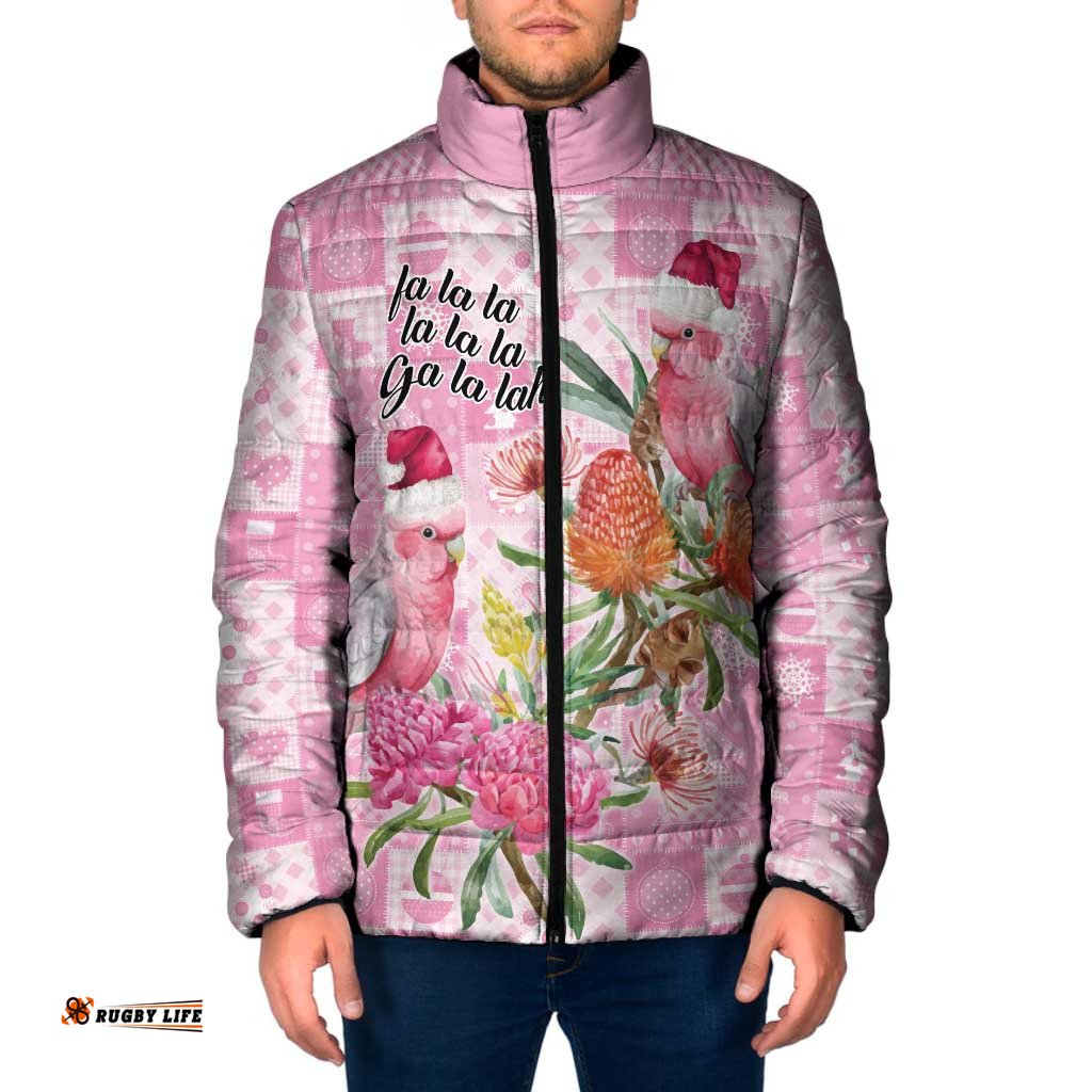 Sweet Pink Cockatoos Aussie Santa Padded Jacket Australia Christmas Vibes LT9