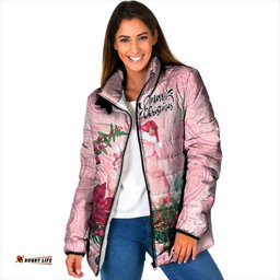 Watercolor Pink Galah Flowers Padded Jacket Australia Christmas Vibes LT9