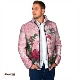 Watercolor Pink Galah Flowers Padded Jacket Australia Christmas Vibes LT9