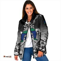 Torres Strait Islander Flag Padded Jacket Dhari Indigenous Dotwork Pattern Art TS04