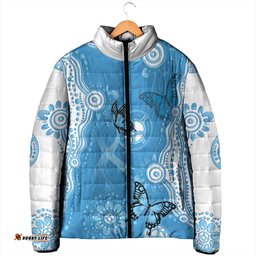 World Diabetes Day Australia Padded Jacket Blue Ribbon Butterfly Aboriginal Art LT14