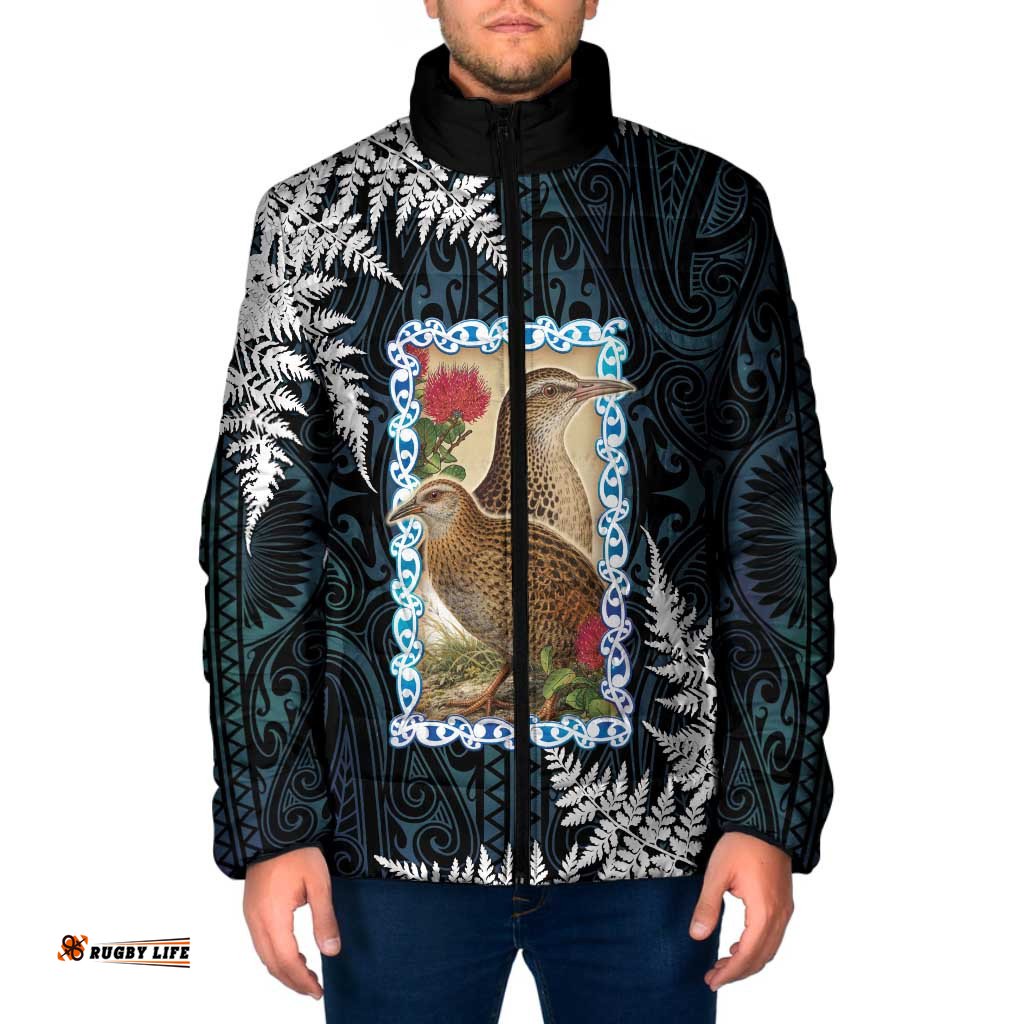 New Zealand Weka Padded Jacket Maori Hen Koru Pattern LT05