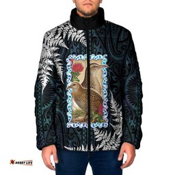 New Zealand Weka Padded Jacket Maori Hen Koru Pattern LT05