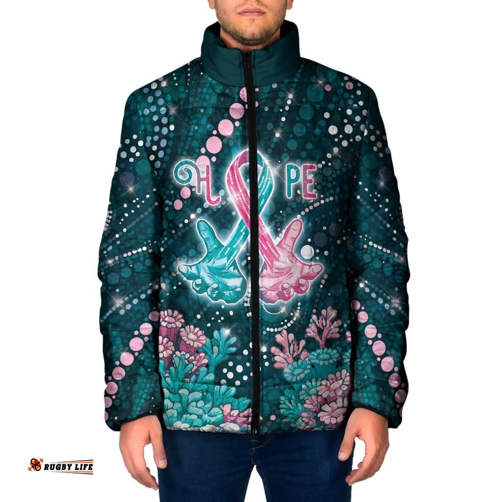 Personalised Hereditary Cancer Awareness Padded Jacket Hope Ribbon With Aussie Teal Duncan Coral DT05