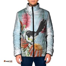 Willie wagtail Australia Padded Jacket Banksia Bottlebrushes Watercolor Stylized LT14