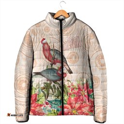 Merry Christmas Aussie Aboriginal Padded Jacket Rosebreasted Cockatoo Pastel LT7