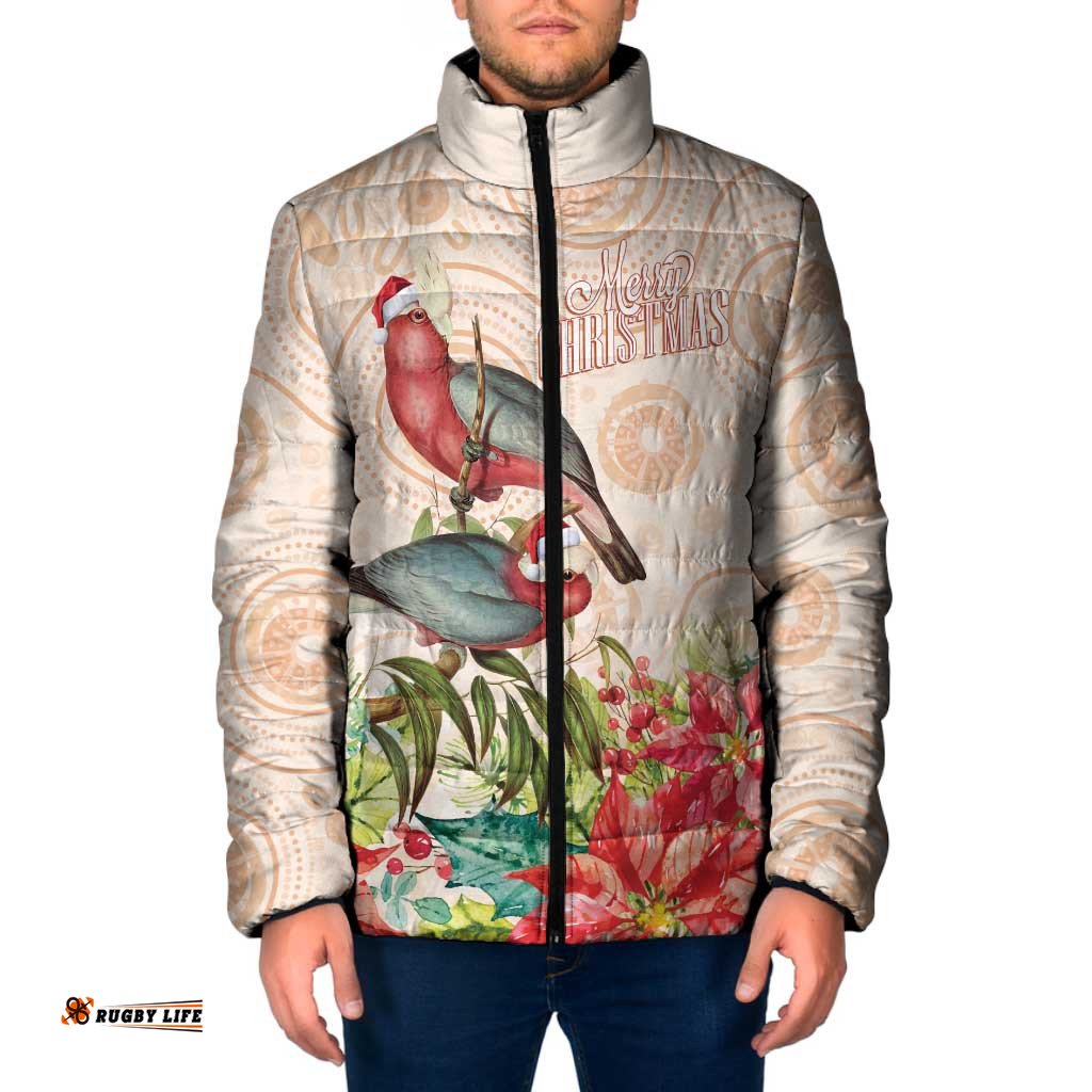 Merry Christmas Aussie Aboriginal Padded Jacket Rosebreasted Cockatoo Pastel LT7