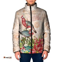 Merry Christmas Aussie Aboriginal Padded Jacket Rosebreasted Cockatoo Pastel LT7