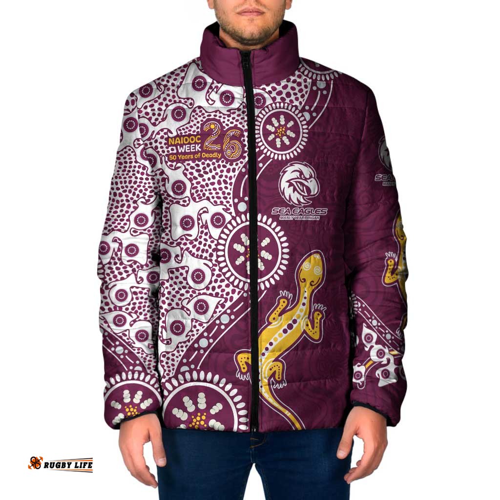 Manly Warringah Sea Eagles NAIDOC Week 2026 Padded Jacket Aboriginal Lizard Dot Painting - 50 Years of Deadly TS04
