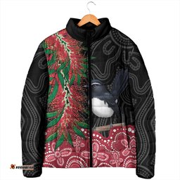 Willie wagtail Australia Padded Jacket Aussie Bottlebrushes Aboriginal Art LT14
