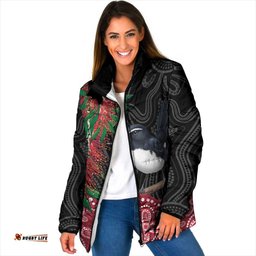 Willie wagtail Australia Padded Jacket Aussie Bottlebrushes Aboriginal Art LT14