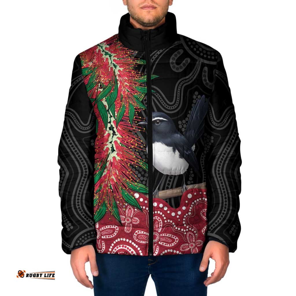 Willie wagtail Australia Padded Jacket Aussie Bottlebrushes Aboriginal Art LT14