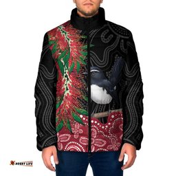 Willie wagtail Australia Padded Jacket Aussie Bottlebrushes Aboriginal Art LT14