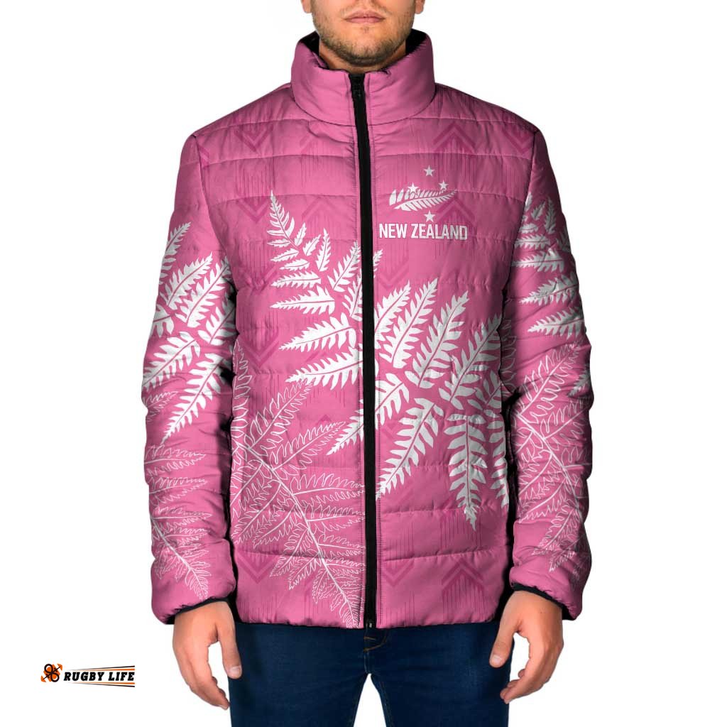 New Zealand Lawn Bowls Breast Cancer Personalized Padded Jacket Wrap-Around Silver Fern LT7