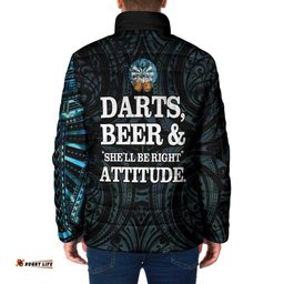 Personalized New Zealand Darts Beer Padded Jacket Paua Shell Aotearoa Maori Tattoo LT14