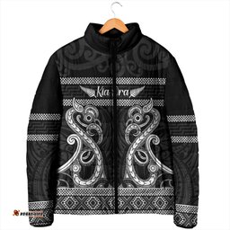 Kia Ora New Zealand Padded Jacket Maori Language Week Pango Taniko Motif LT14