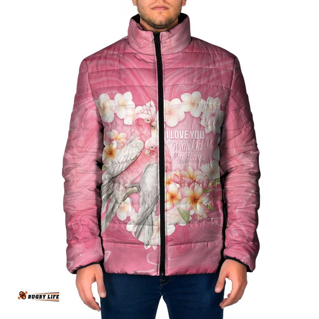 Personalised Pink Galah Australia Valentine's Day Padded Jacket I Love You With All My Heart LT14